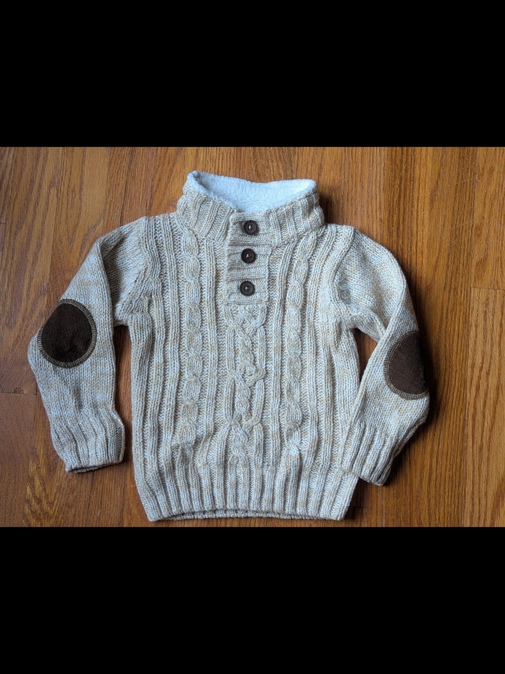 Little Lad Boys Mock Neck Cable Knit Sweater Size 2T Elbow Patches